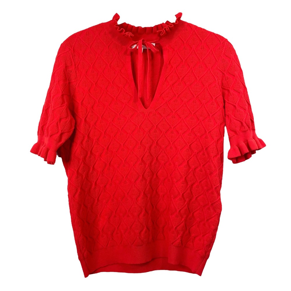 Sandro Paris Roman ruffle knit textured‎ sweater top blouse Size 1 red romantic